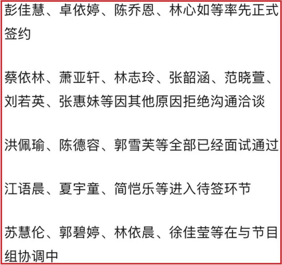 网友曝光《浪姐5》的最新进展,彭佳慧、卓依婷、陈乔恩、林心如已经率先正式签约(图3) 网友曝光《浪姐5》的最新进展,彭佳慧、卓依婷、陈乔恩、林心如已经率先正式签约(图3)