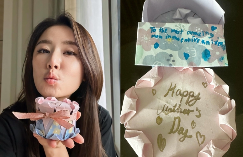 林心如晒母亲节礼物,7岁小海豚外语能力超强全英文夸全宇宙最好的母亲(图1) 林心如晒母亲节礼物,7岁小海豚外语能力超强全英文夸全宇宙最好的母亲(图1)